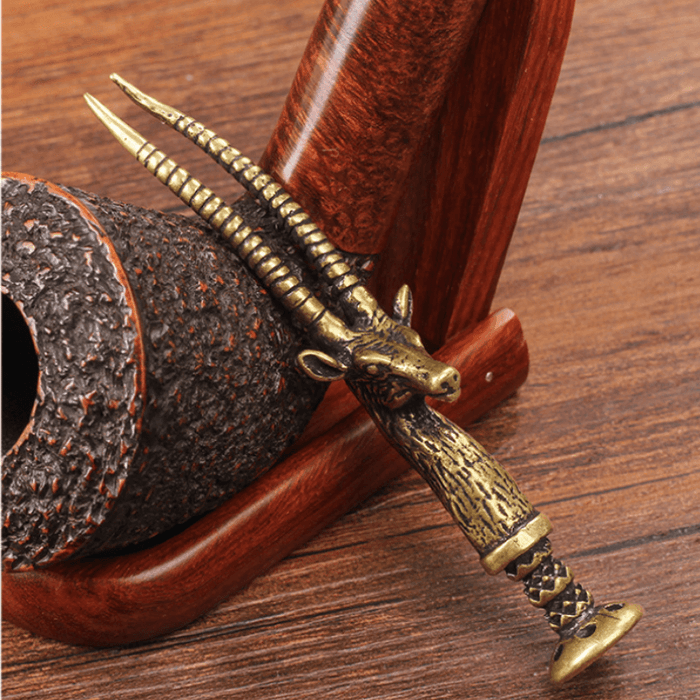 1pc, Pure Copper Pipe Pressure Bar Creative Carving, Flameproof Six Hole Carved And Ground Cigarette Holder Accessories, Holiday Gifts, Birthday Gifts