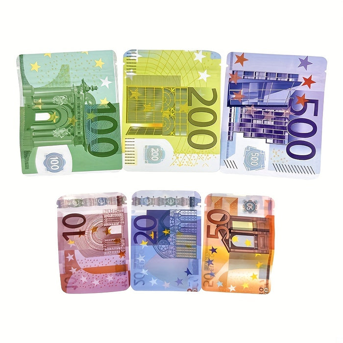 100pcs Dollar Sign Pattern Euro Money Bag, 1g-3.5g Mylar Bags Smell Proof Bag