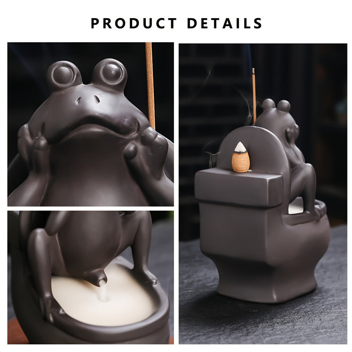 1pc Toilet Funky Frog Incense Holder Burner, Backflow Waterfall Cone Incense Burner, Ceramic Exquisite Gifts Incense Sticks Holder For Xmas, Halloween Aromatherapy,Yoga Home Room Office Decor