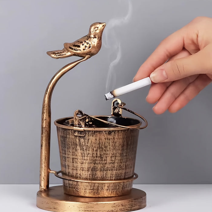 1pc Metal Retro Ashtray, Household Large Ashtray, Personality Trend Creative Ornament, Anti-Flying Ash, For Home Living Room Office Decor, Gift For Lover