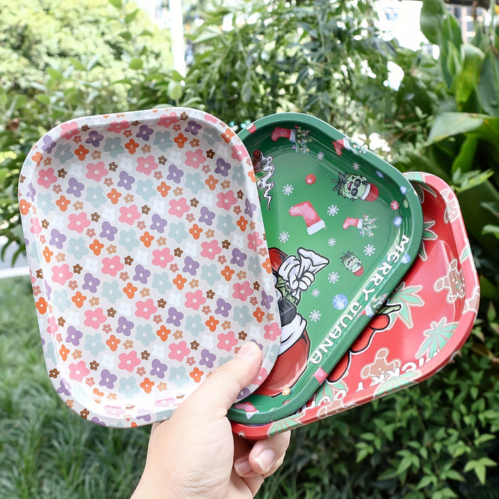 1pc, Rolling Trays, Creative Pattern Cigarette Rolling Tray, Metal Christmas Elements Rolling Tray, Washable Rolling Tray, Fruit Plate, Dessert Tray, Cigarette Plate, Cigarette Accessories Tray, Smoking Accessaries Chrismas Gifts, Halloween Gifts