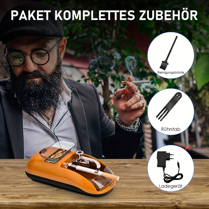 1pc, Portable Electric Cigarette Rolling Machine, Mini Automatic Injector Tobacco Roller Maker, Household With Transparent Tobacco Hopper Orange