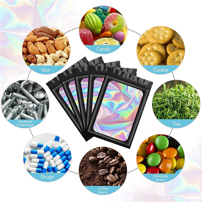 20pcs Mylar Pouch Zip Lock Food Storage Foil Bags Resealable Holographic Smell Proof Seal Bag For Jewelry Bean Candy Nuts Party Favor Packaging