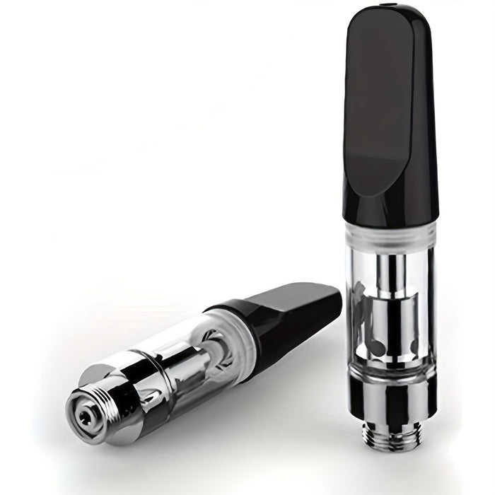 1pc CBD Oil Vape Tank Glass Refillable Vape Cartridge (0.5ml) | 510 Atomizer Ceramic Dual Coil Atomiser With Ceramic Mouthpiece (510 Thread) For CBD And Thick Oil Black[No Nicotine]