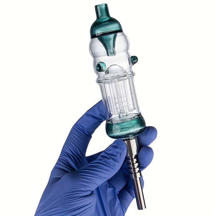 1set Portable Box Smoking Pipe 510 Titanium Ceramic Quartz Nail Wax Dish OD 32mm Arm Tree Perc Colorful Dab Rig Glass Water Bong About 5.36 Inches Tube Bubbler