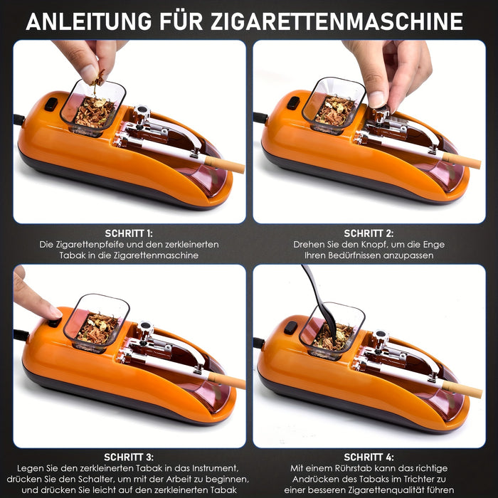 1pc, Portable Electric Cigarette Rolling Machine, Mini Automatic Injector Tobacco Roller Maker, Household With Transparent Tobacco Hopper Orange