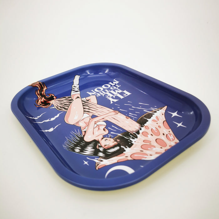 1pc, Creative Pattern Rolling Tray, Metal Rolling Tray, Durable Household Multipurpose Tray, Wake Up Tray, Fruit Plate, Dessert Tray, Home Decor, Christmas Gifts, Halloween Gifts