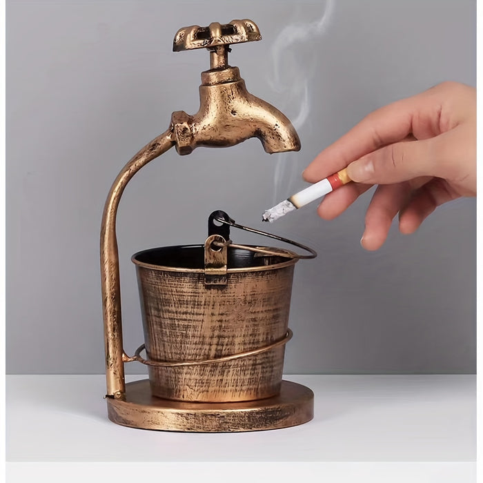 1pc Metal Retro Ashtray, Household Large Ashtray, Personality Trend Creative Ornament, Anti-Flying Ash, For Home Living Room Office Decor, Gift For Lover