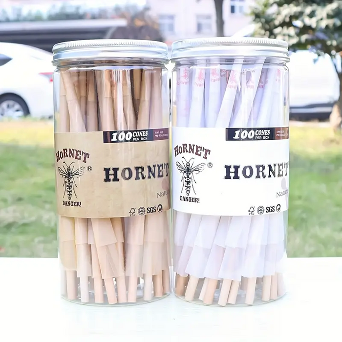 100pcs, Honeypuff Prerolled Cones (110mm/4.33inches), Tapered Paper With Tips On The Roll, Suitable For Regular Flavor Paper, Translucent Pre-Rolled Cones, Cigarette Paper, Hornet Natural Unrefined Rolling Paper, Cones King Size