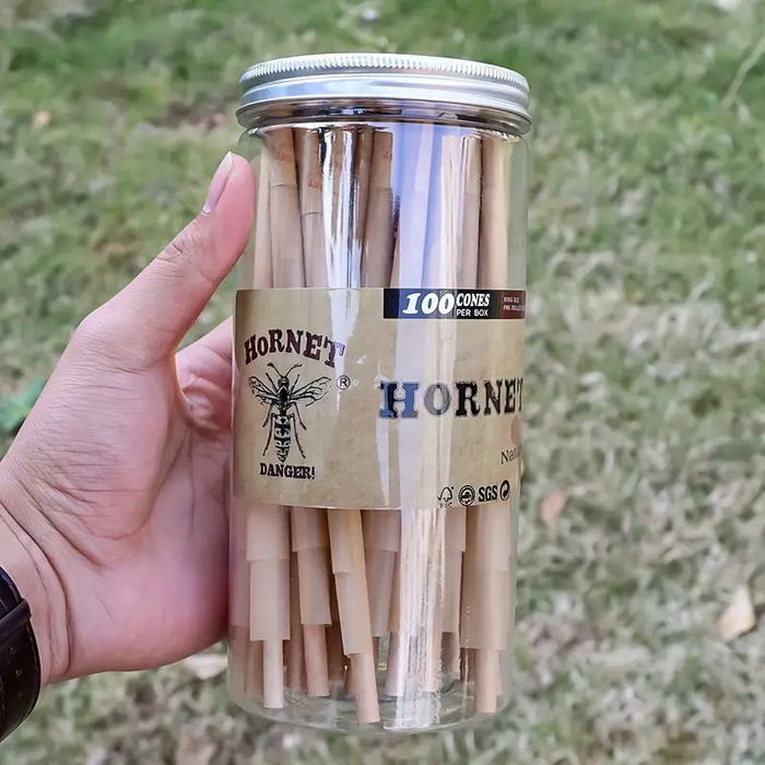 100pcs, Honeypuff Prerolled Cones (110mm/4.33inches), Tapered Paper With Tips On The Roll, Suitable For Regular Flavor Paper, Translucent Pre-Rolled Cones, Cigarette Paper, Hornet Natural Unrefined Rolling Paper, Cones King Size