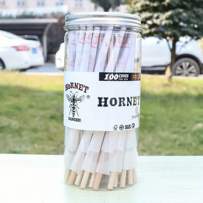 100pcs, Honeypuff Prerolled Cones (110mm/4.33inches), Tapered Paper With Tips On The Roll, Suitable For Regular Flavor Paper, Translucent Pre-Rolled Cones, Cigarette Paper, Hornet Natural Unrefined Rolling Paper, Cones King Size