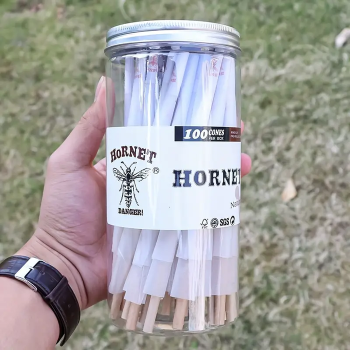 100pcs, Honeypuff Prerolled Cones (110mm/4.33inches), Tapered Paper With Tips On The Roll, Suitable For Regular Flavor Paper, Translucent Pre-Rolled Cones, Cigarette Paper, Hornet Natural Unrefined Rolling Paper, Cones King Size