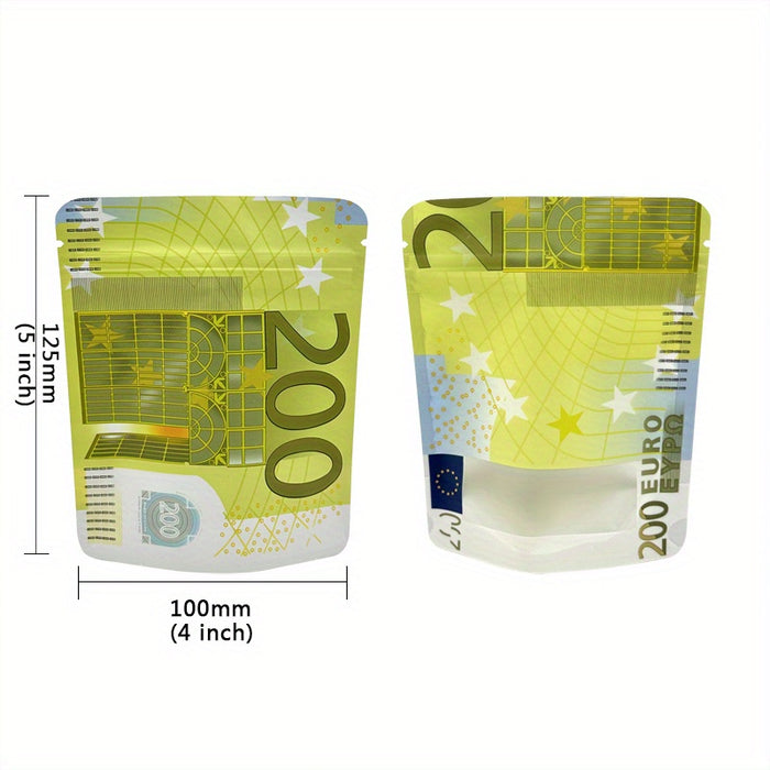 100pcs Dollar Sign Pattern Euro Money Bag, 1g-3.5g Mylar Bags Smell Proof Bag