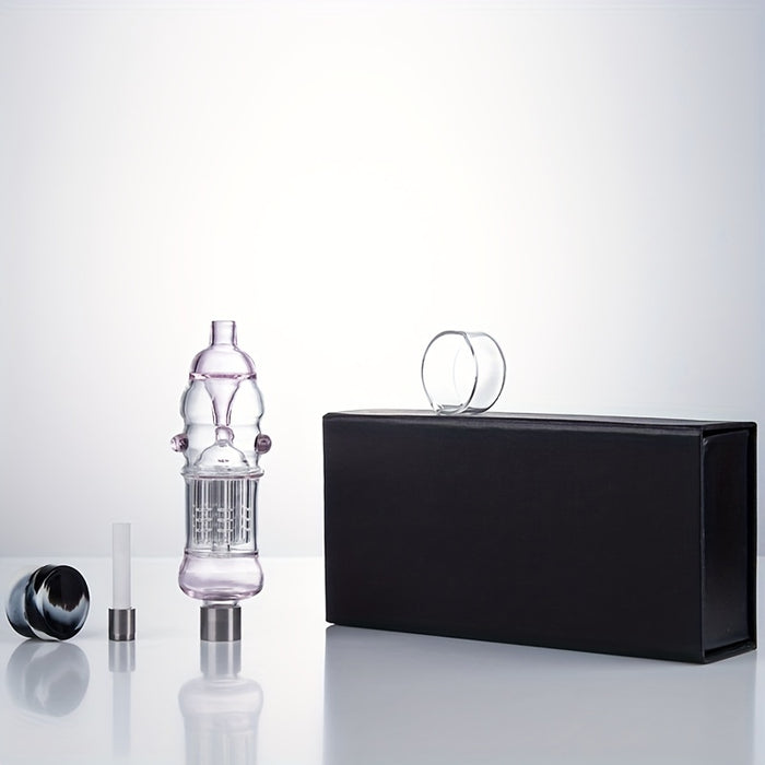 1set Portable Box Smoking Pipe 510 Titanium Ceramic Quartz Nail Wax Dish OD 32mm Arm Tree Perc Colorful Dab Rig Glass Water Bong About 5.36 Inches Tube Bubbler