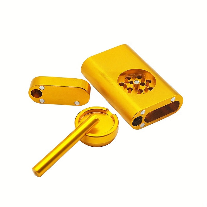 1pc, Aluminum One Hitter Dugout With Mini Grinder Smoking Set Herb Tobacco Storage Room Grinders Pipes All In One