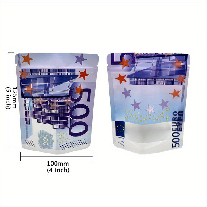 100pcs Dollar Sign Pattern Euro Money Bag, 1g-3.5g Mylar Bags Smell Proof Bag