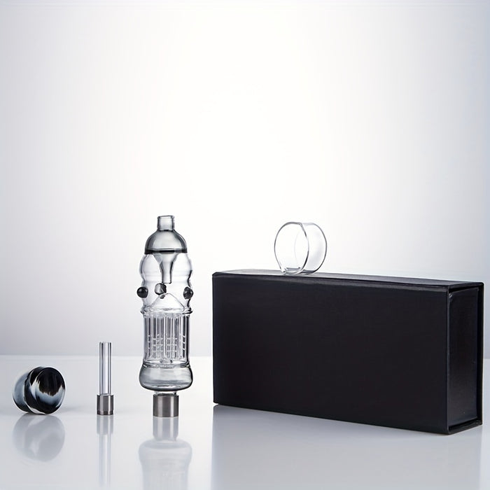 1set Portable Box Smoking Pipe 510 Titanium Ceramic Quartz Nail Wax Dish OD 32mm Arm Tree Perc Colorful Dab Rig Glass Water Bong About 5.36 Inches Tube Bubbler