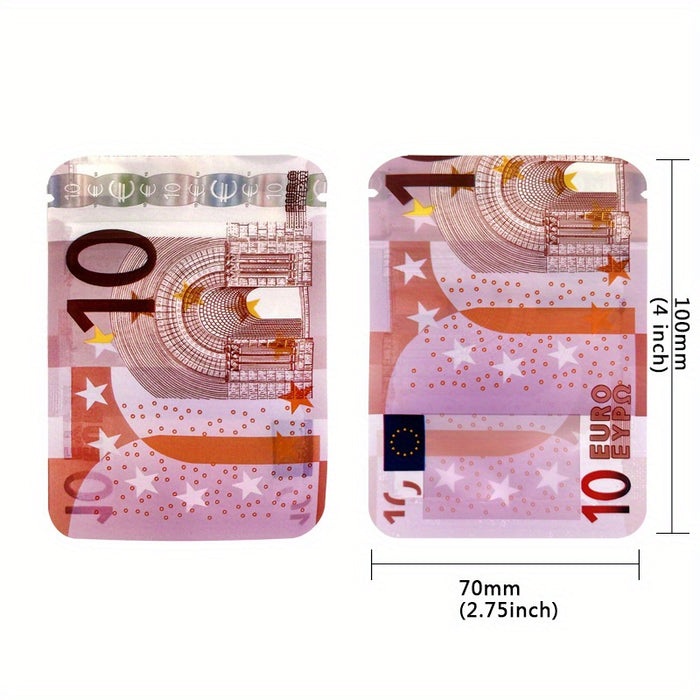 100pcs Dollar Sign Pattern Euro Money Bag, 1g-3.5g Mylar Bags Smell Proof Bag